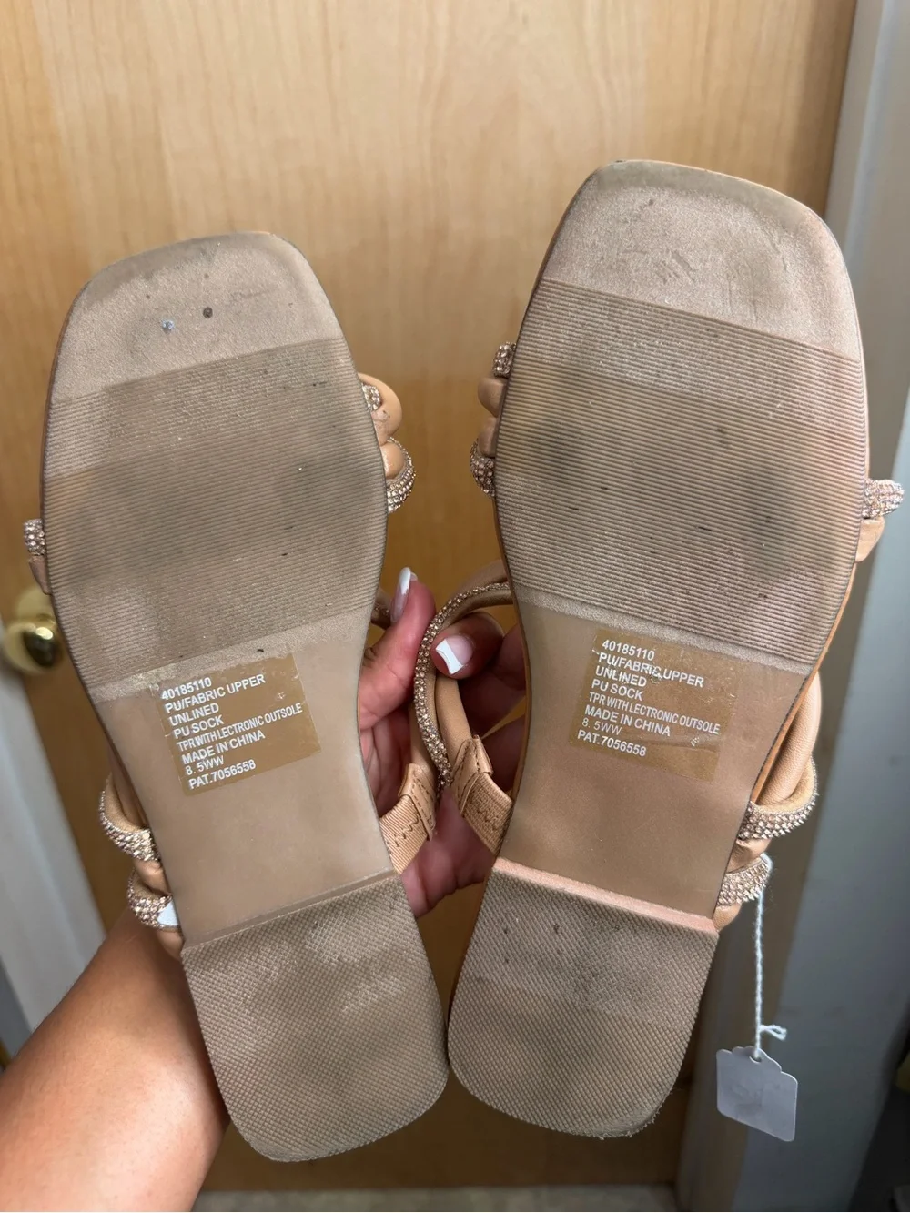 Torrid Women’s Rhinestone Strappy Slide Sandals Nude/Brown.  Size: 8.5